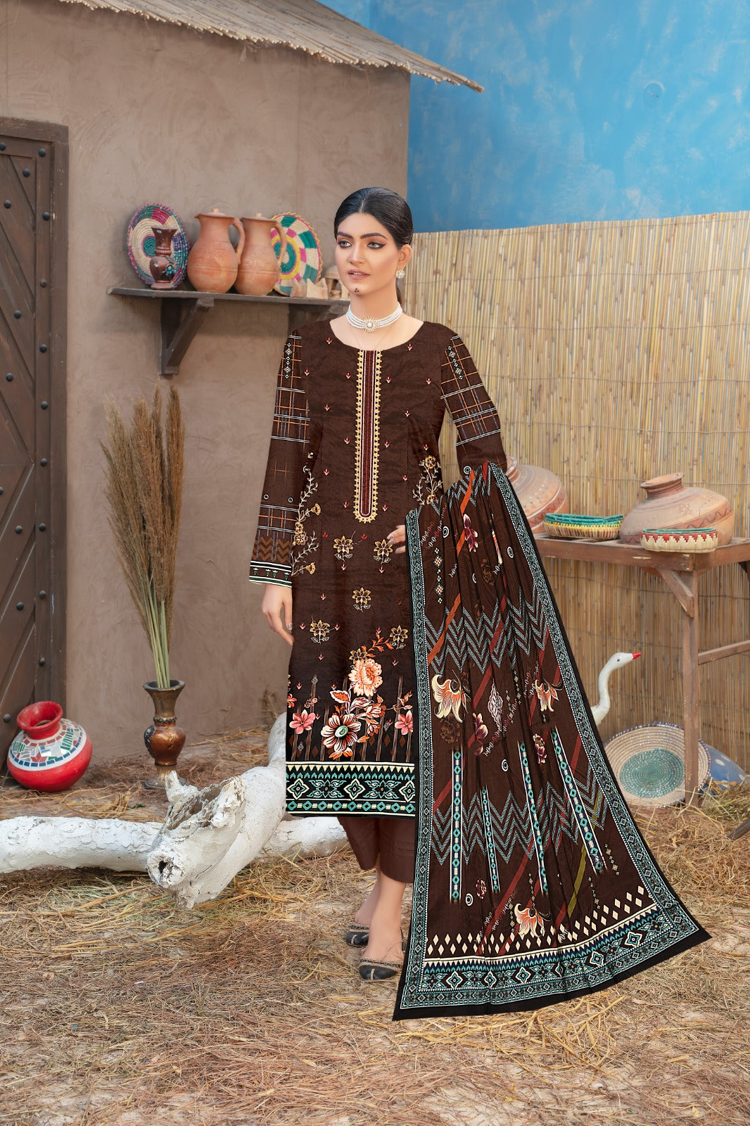 Ethnic Viscose Three Piece (Unstitched)