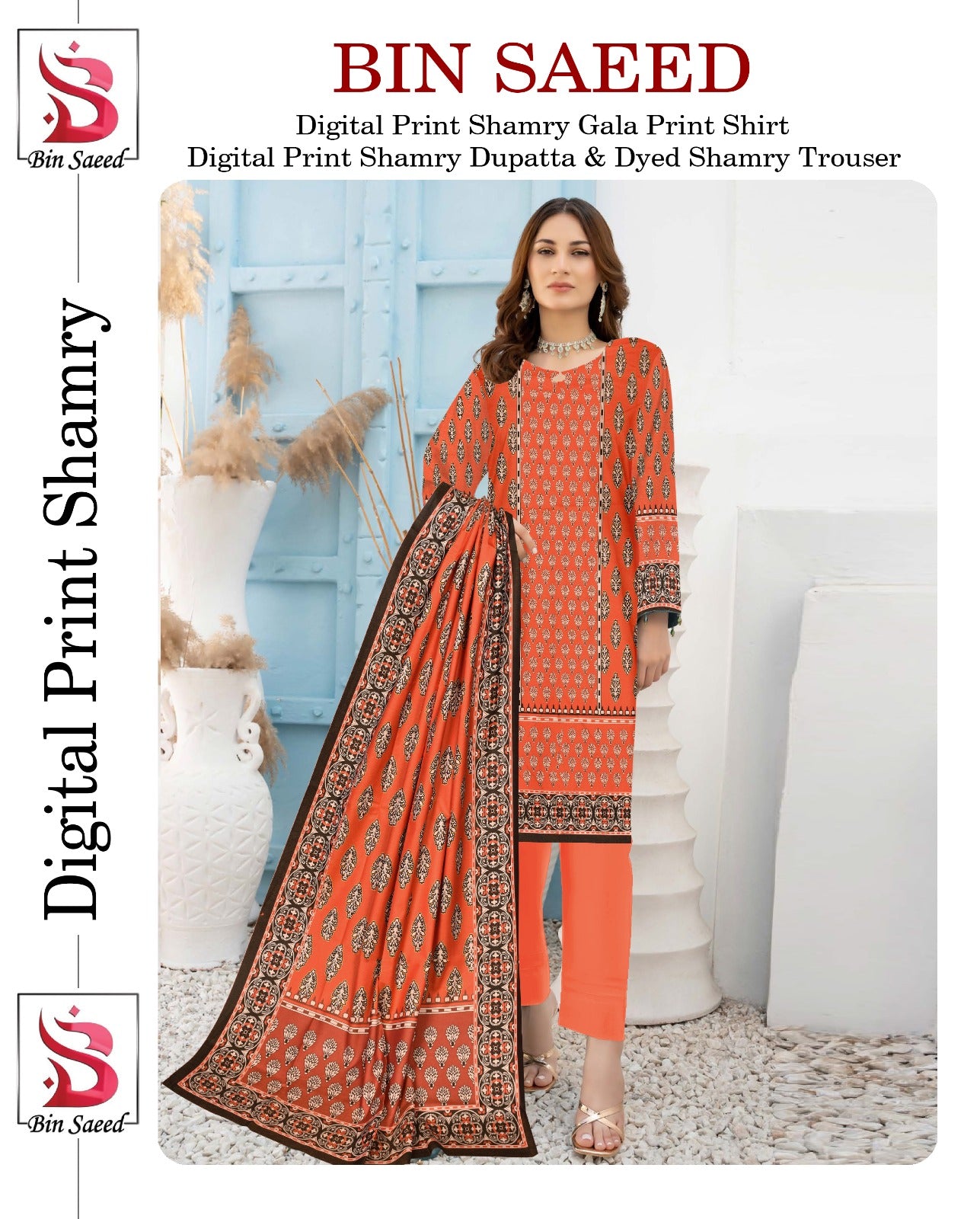 Bin Saeed Printed Shamray Three Piece (Unstitched)