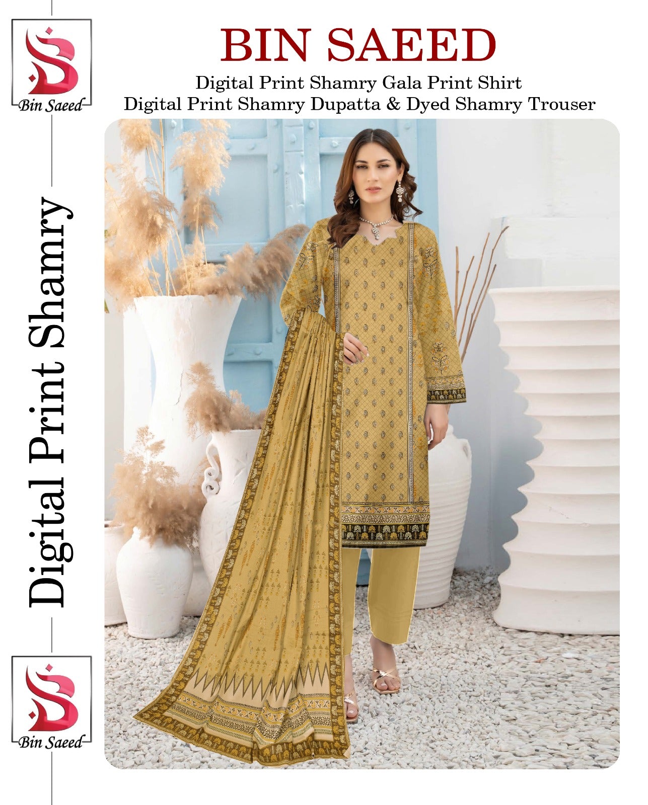 Bin Saeed Printed Shamray Three Piece (Unstitched)