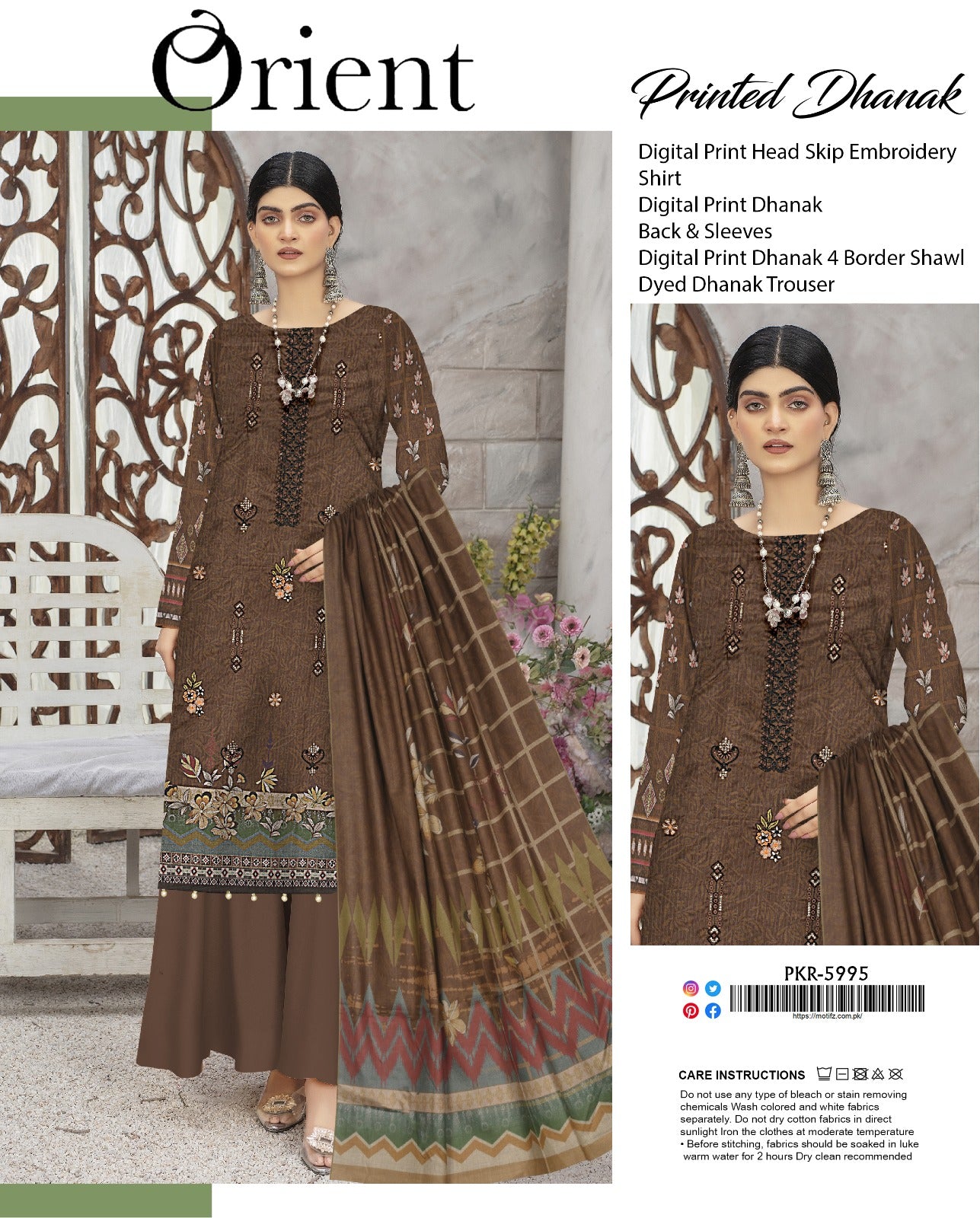 Orient Embroidered Dhanak Three Piece (Unstitched)