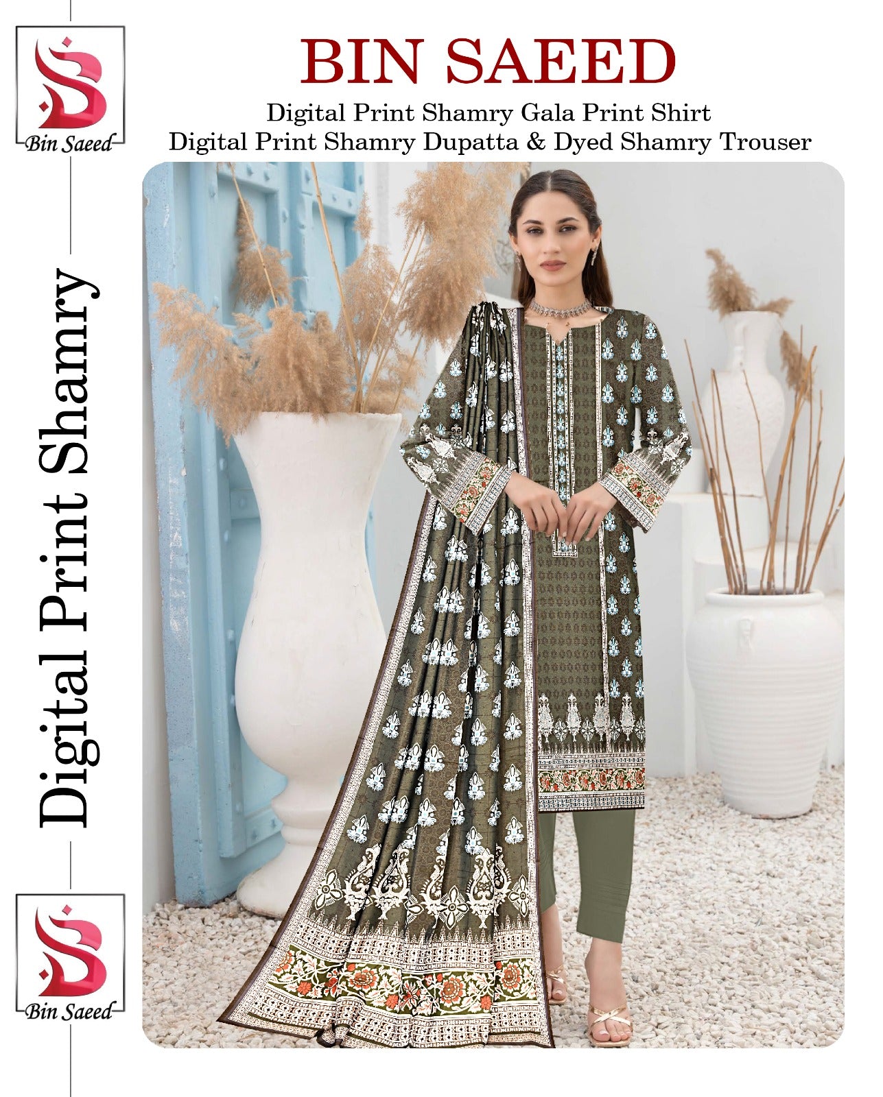 Bin Saeed Printed Shamray Three Piece (Unstitched)