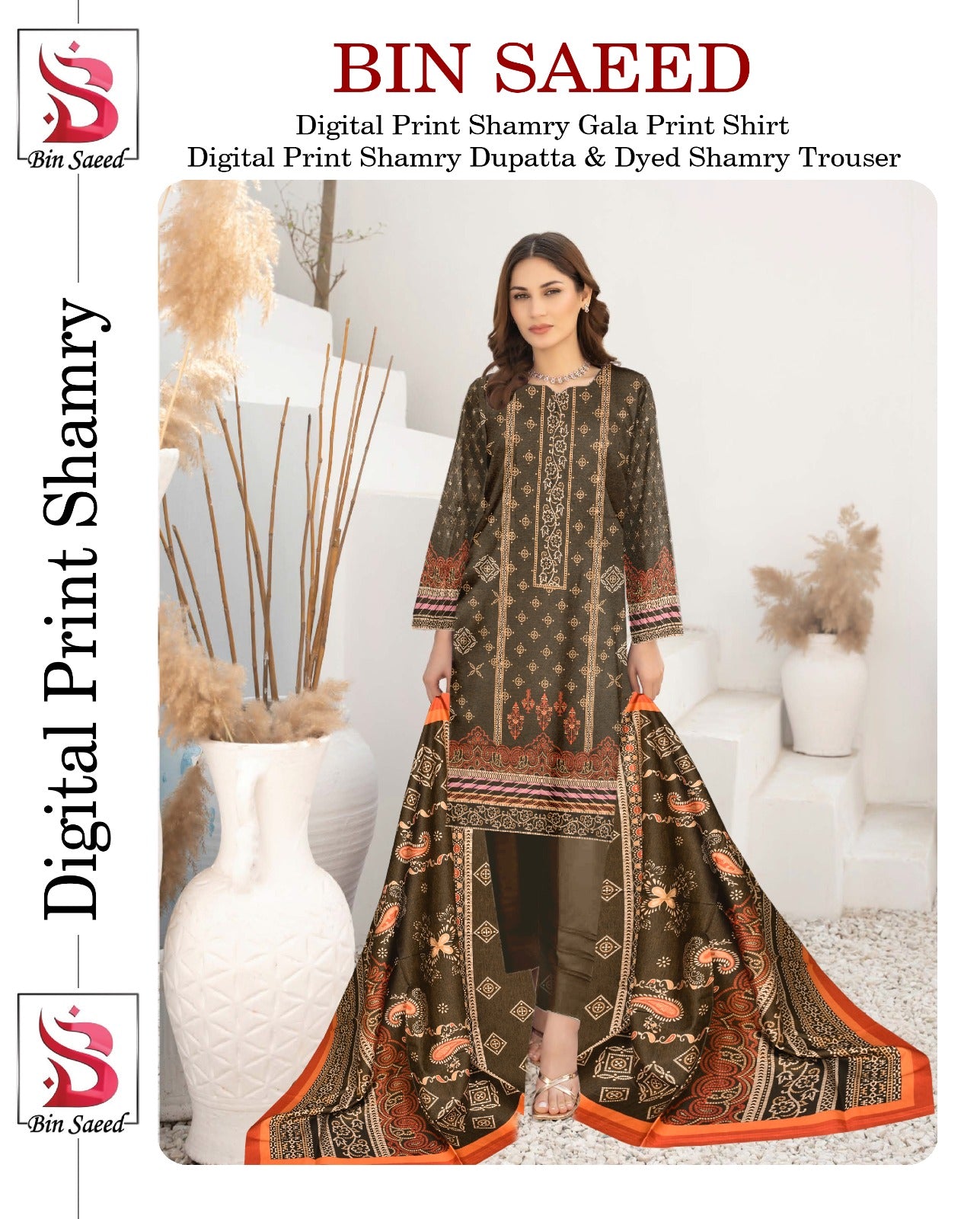 Bin Saeed Printed Shamray Three Piece (Unstitched)