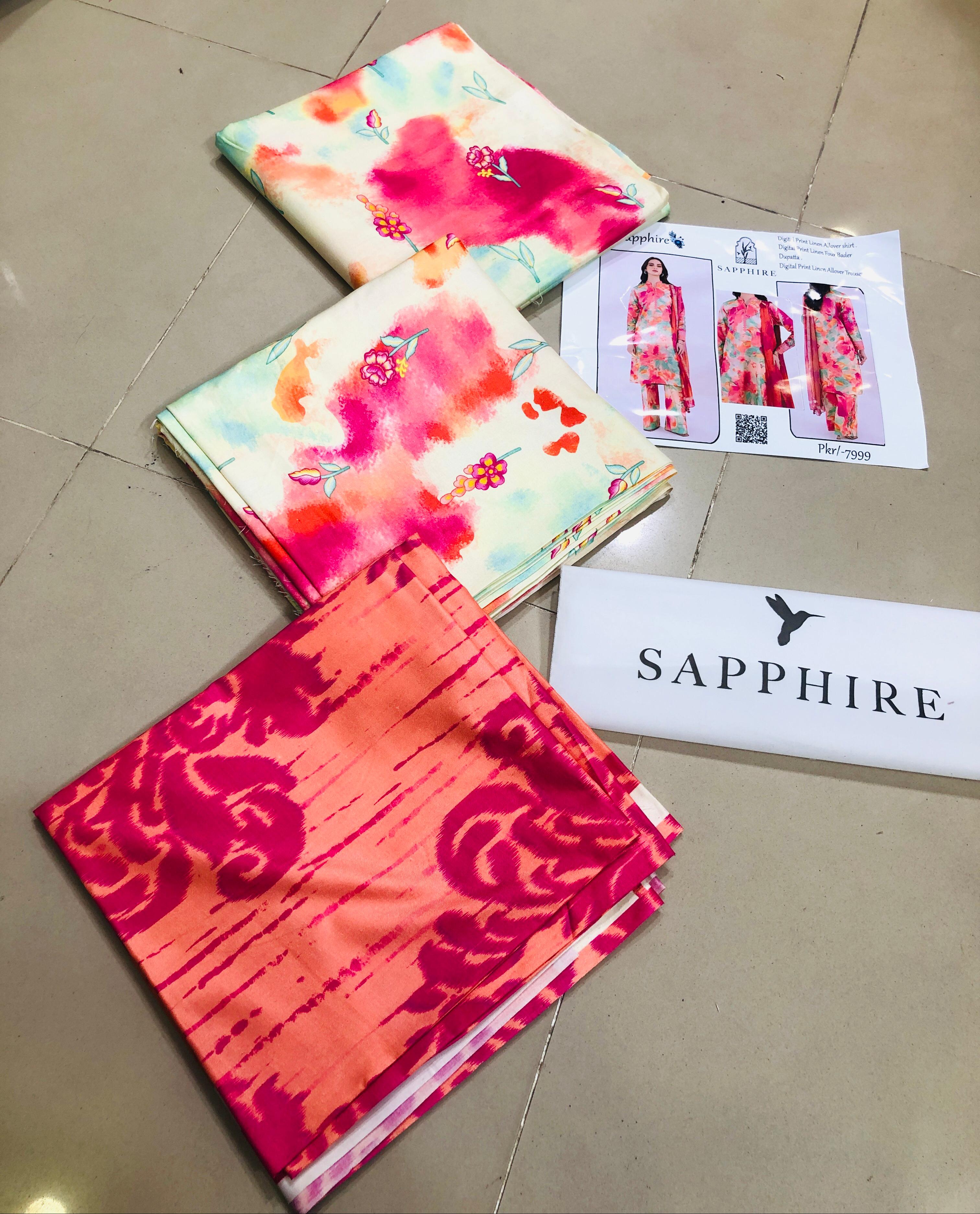 Sapphire Linen Three Piece (Unstitched)