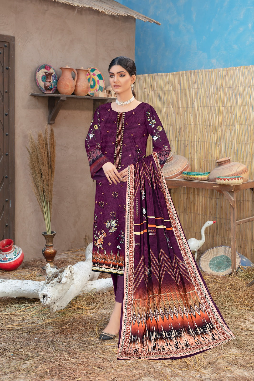 Ethnic Viscose Three Piece (Unstitched)