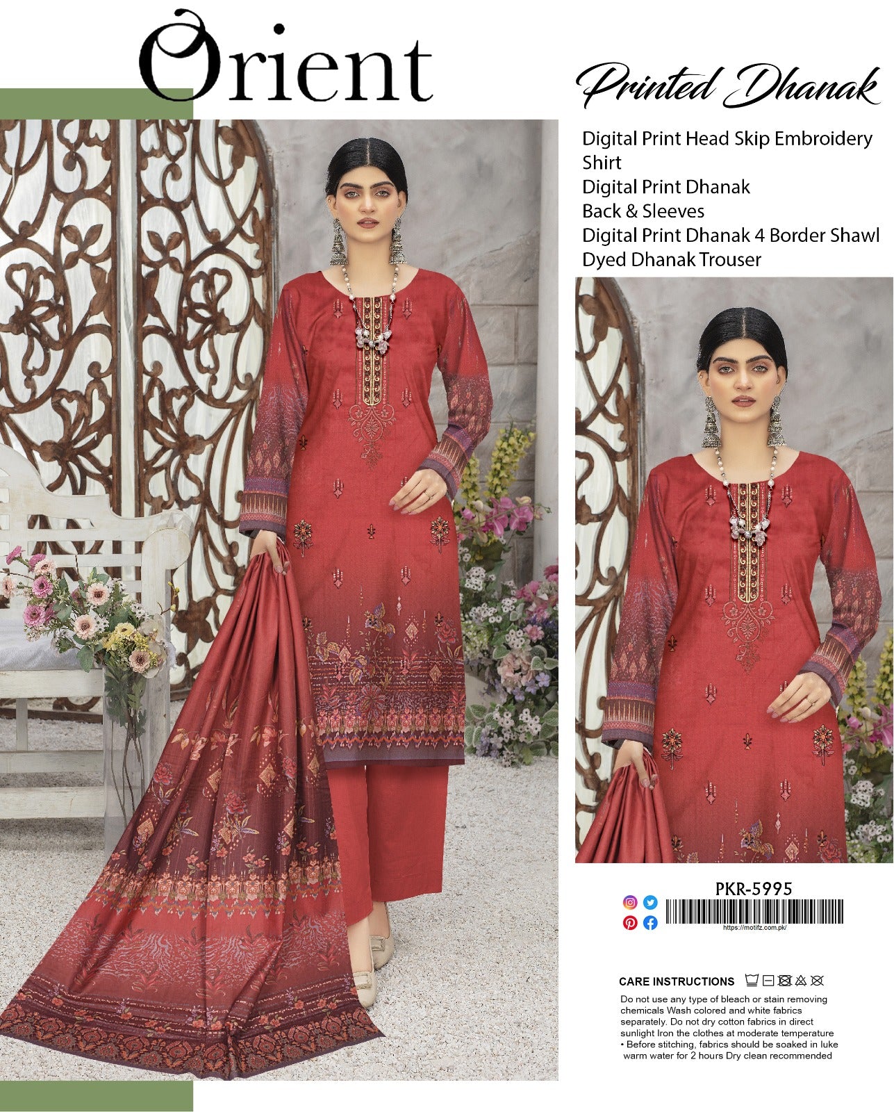 Orient Embroidered Dhanak Three Piece (Unstitched)