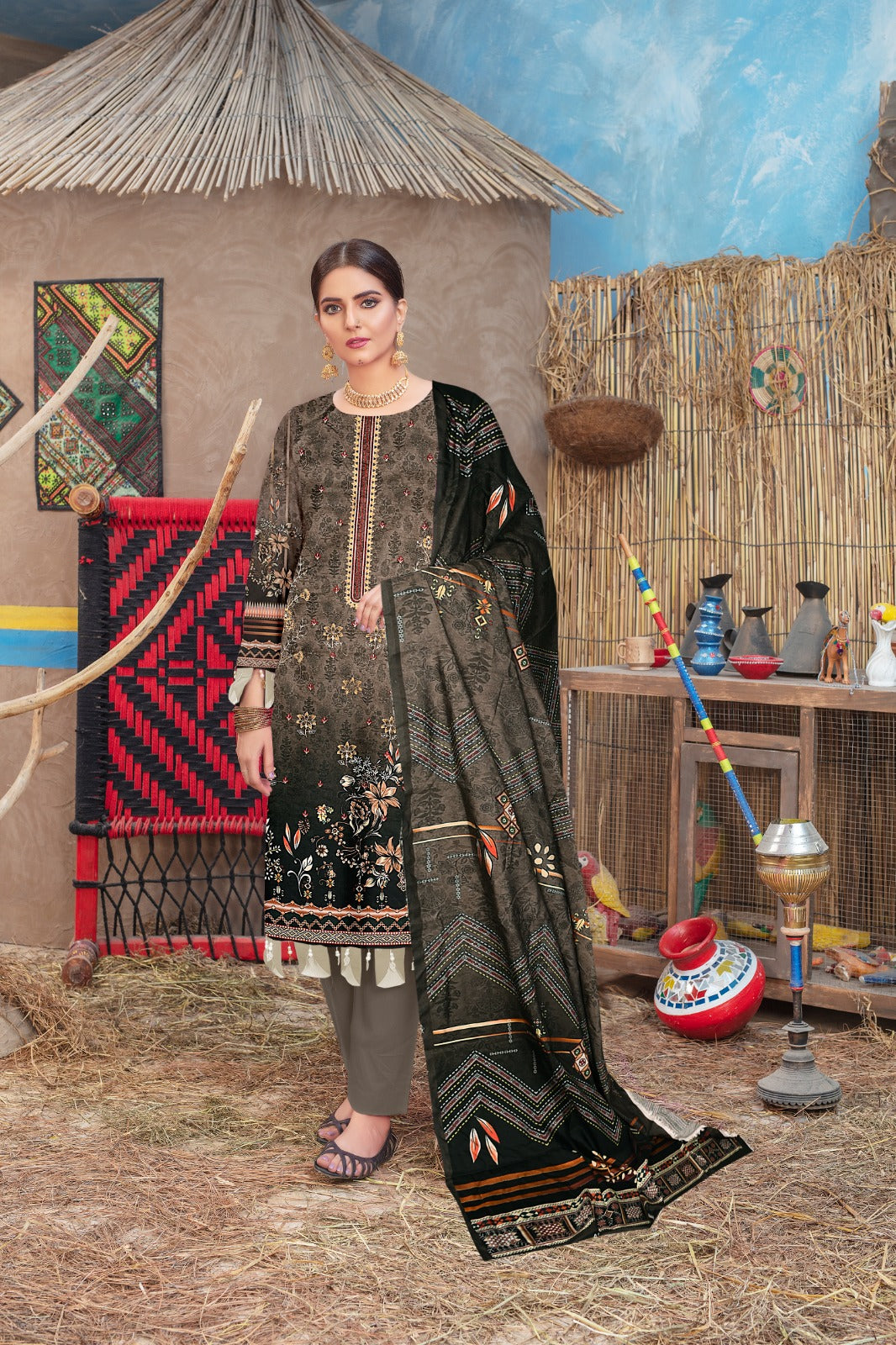 Ethnic Viscose Three Piece (Unstitched)