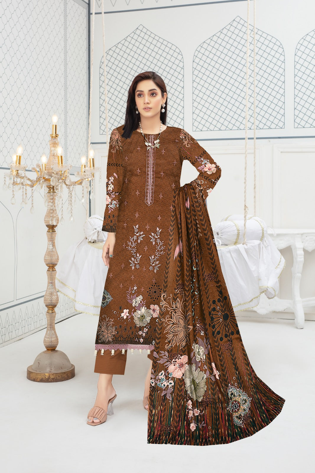 Khaadi Embroidered lawn Three Piece (Unstitched)