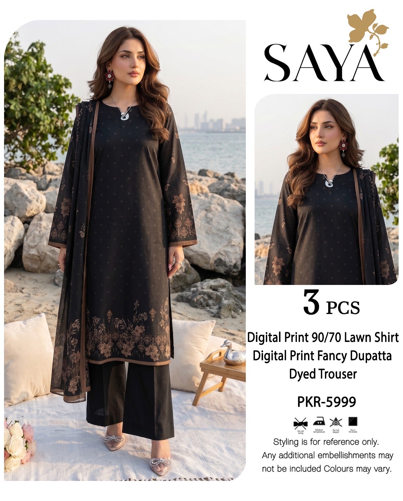 Saya Printed Lawn 3p (Unstitched)