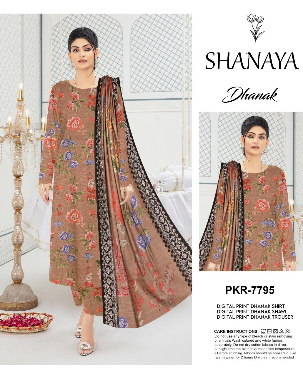 (Shanaya Printed Dhanak Three Piece (Unstitched)
