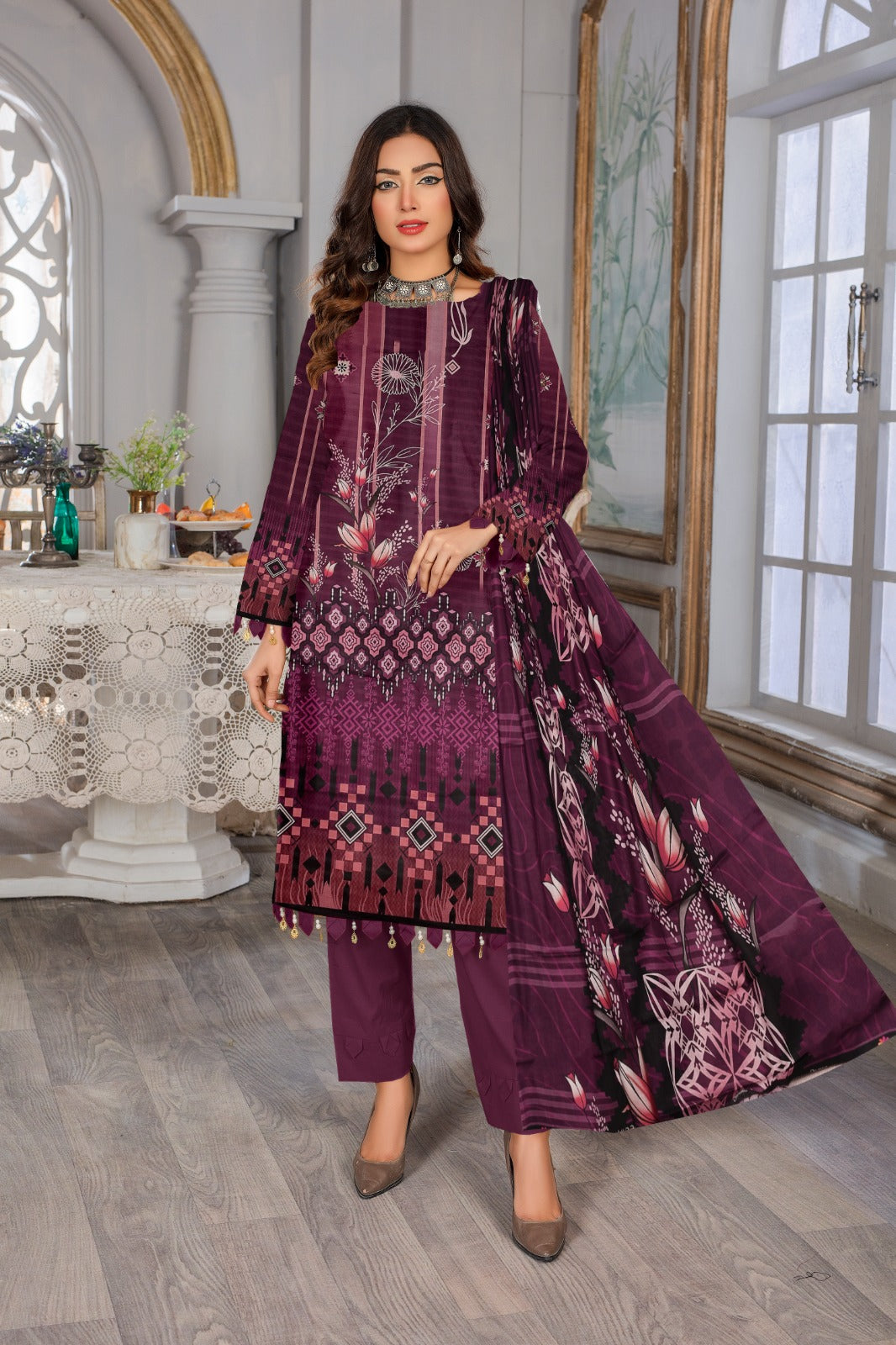 Sapphire Printed lawn Three Piece (Unstitched)