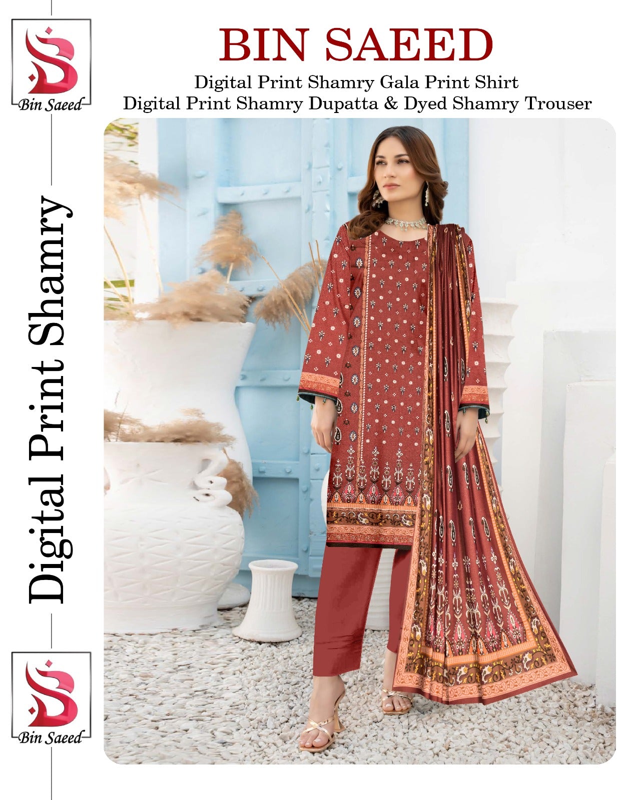 Bin Saeed Printed Shamray Three Piece (Unstitched)