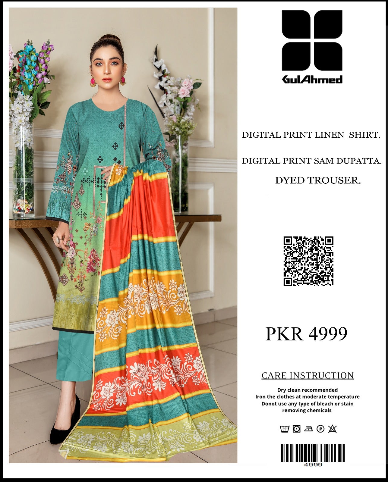 Gul Ahmad Linen Three Piece (Unstitched)