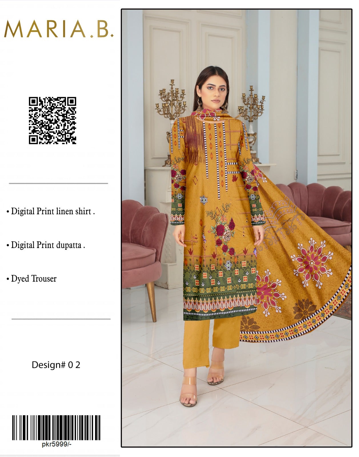 Maria B Linen Three Piece (Unstitched)