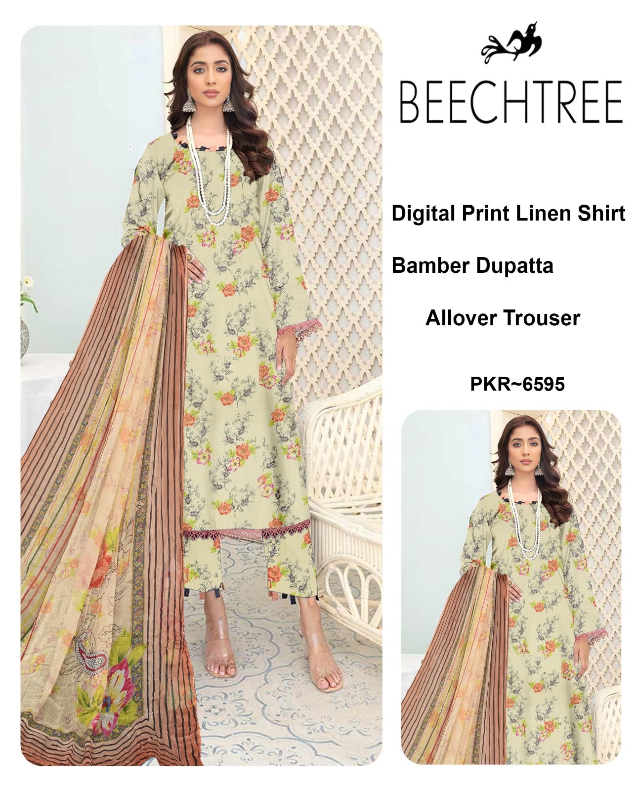 Beechtree Linen Three Piece (Unstitched)