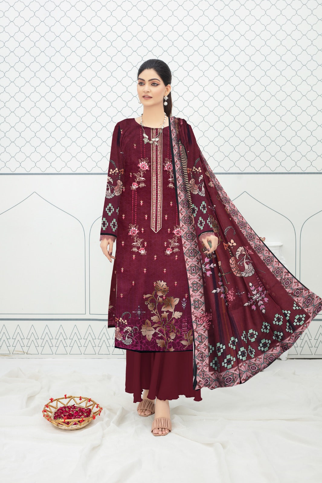 Khaadi Embroidered lawn Three Piece (Unstitched)