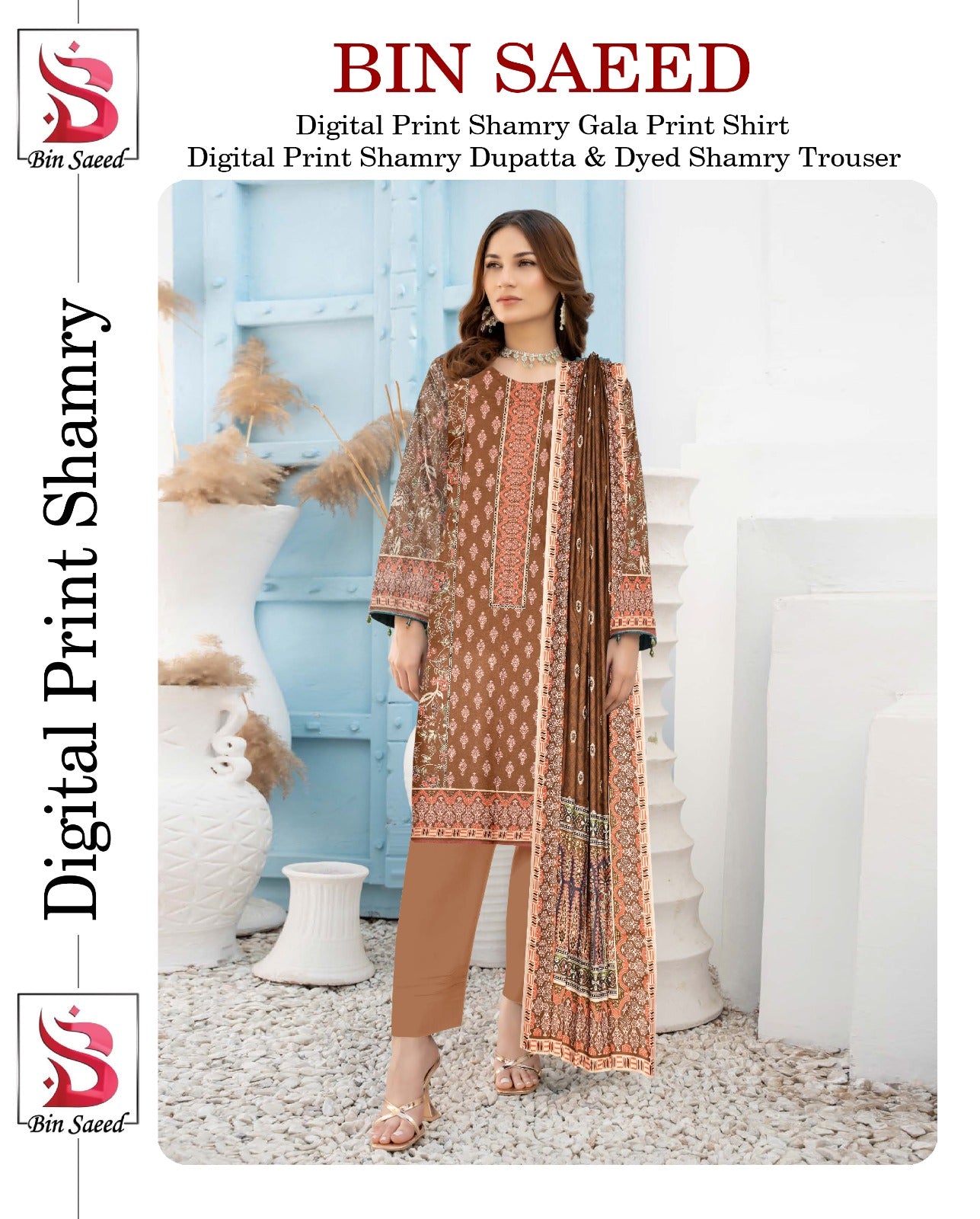 Bin Saeed Printed Shamray Three Piece (Unstitched)