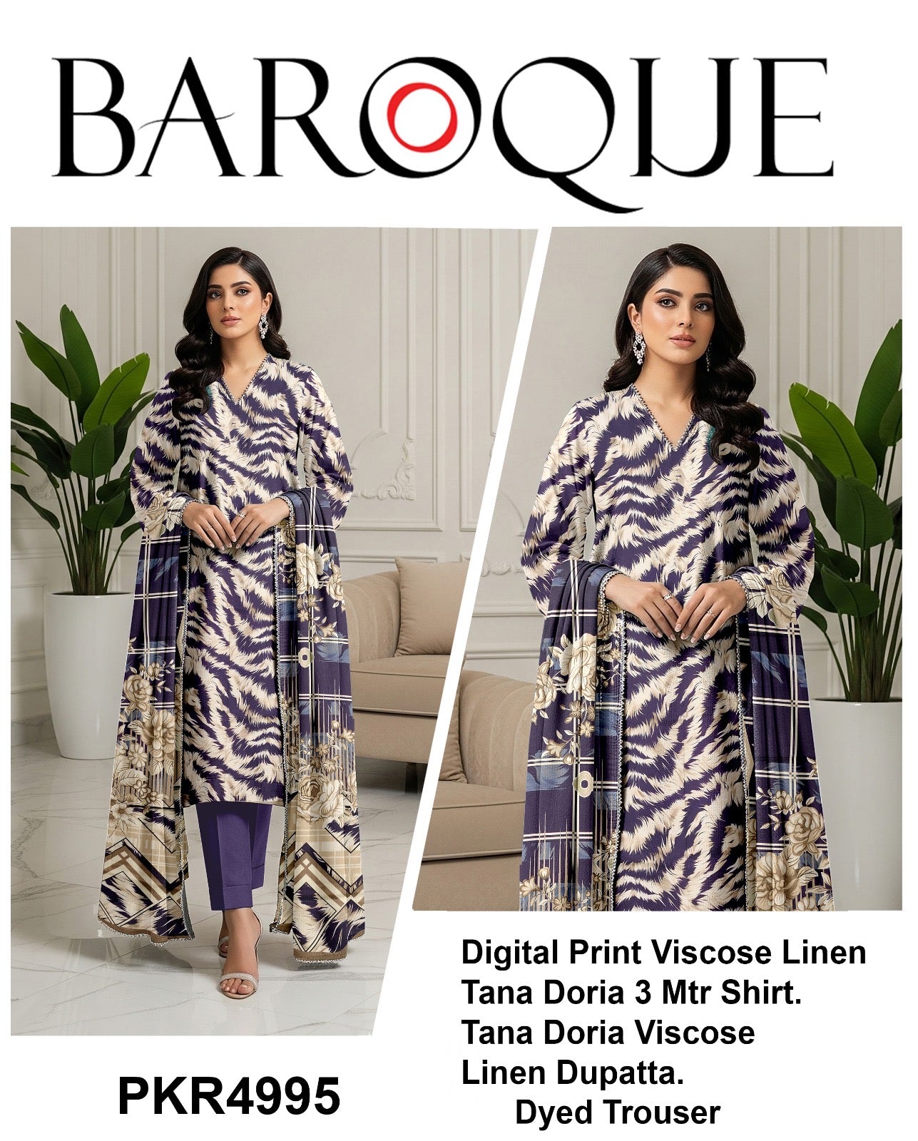 Barooque printed 3p (unstitched)