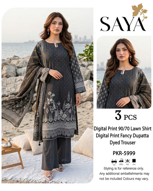 Saya Printed Lawn 3p (Unstitched)