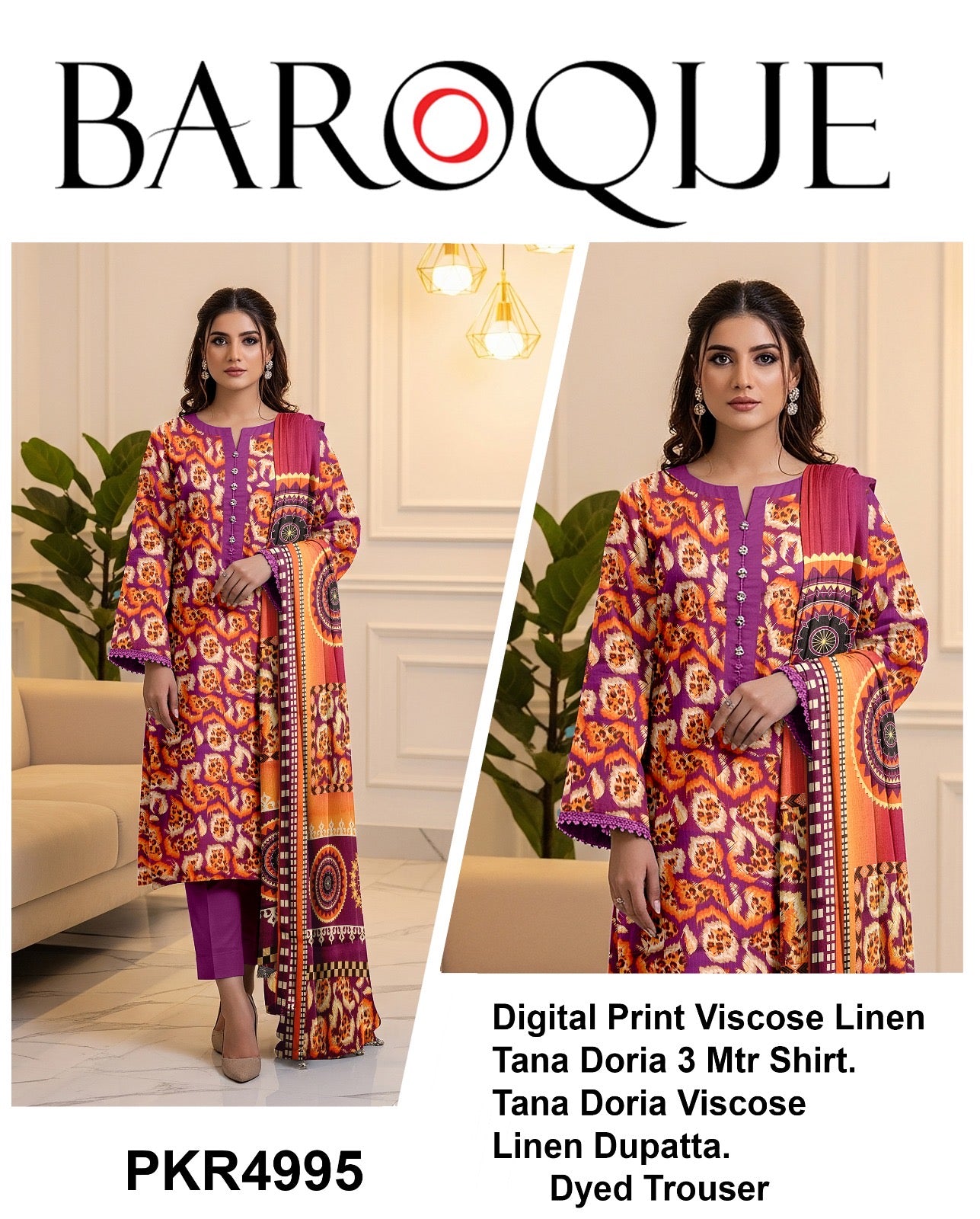 Barooque printed 3p (unstitched)