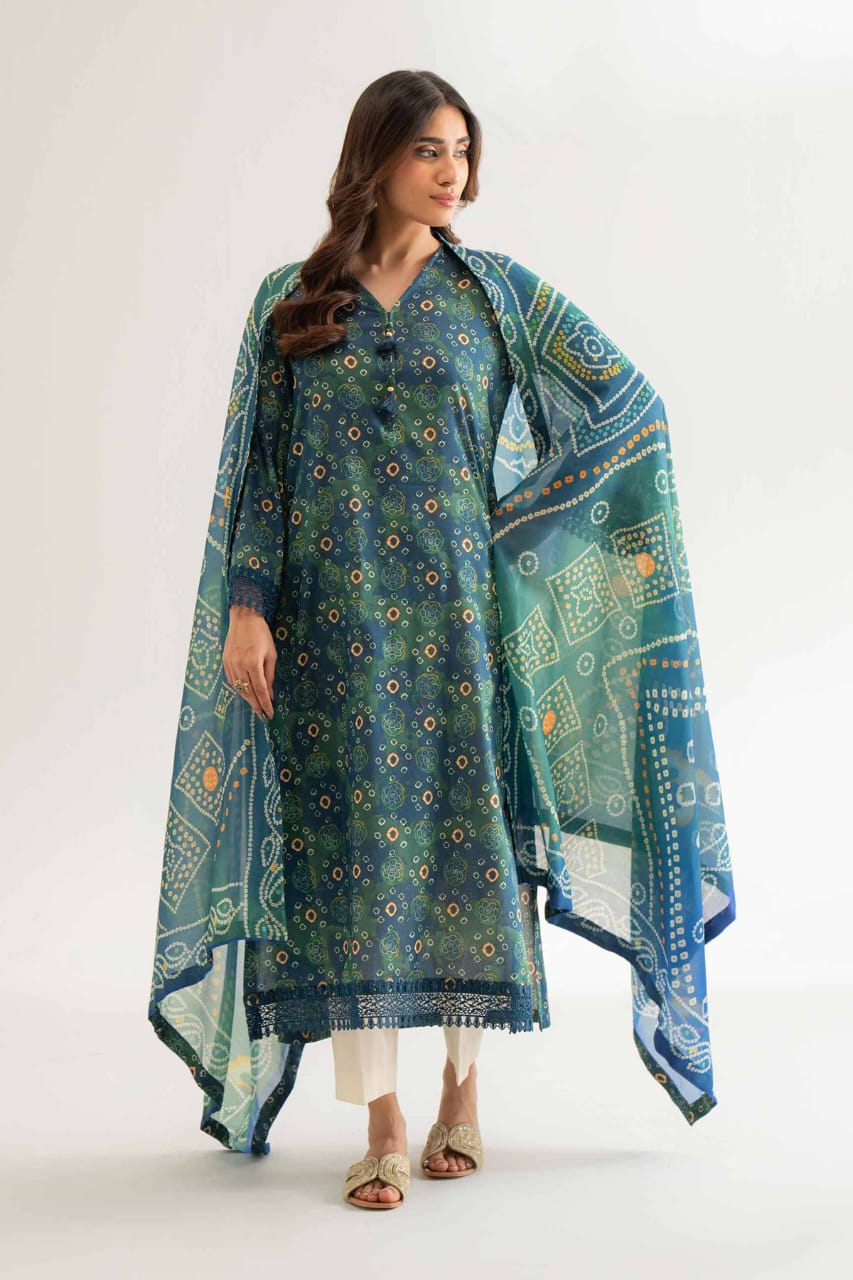 Nishat Printed Bana Dora Lawn Three piece (Unstitched)