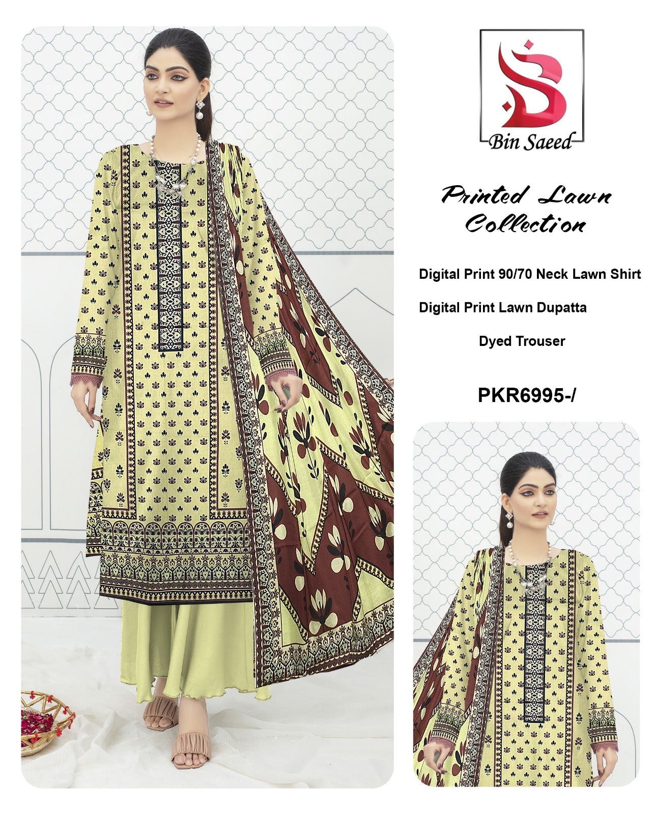 Bin Saeed Printed lawn Three Piece (Unstitched)