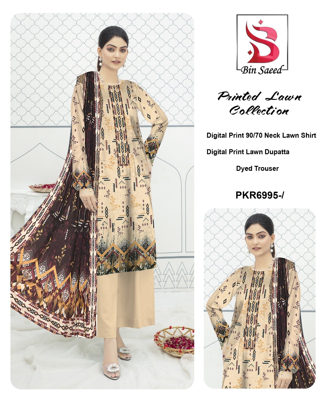 Bin Saeed Printed lawn Three Piece (Unstitched)