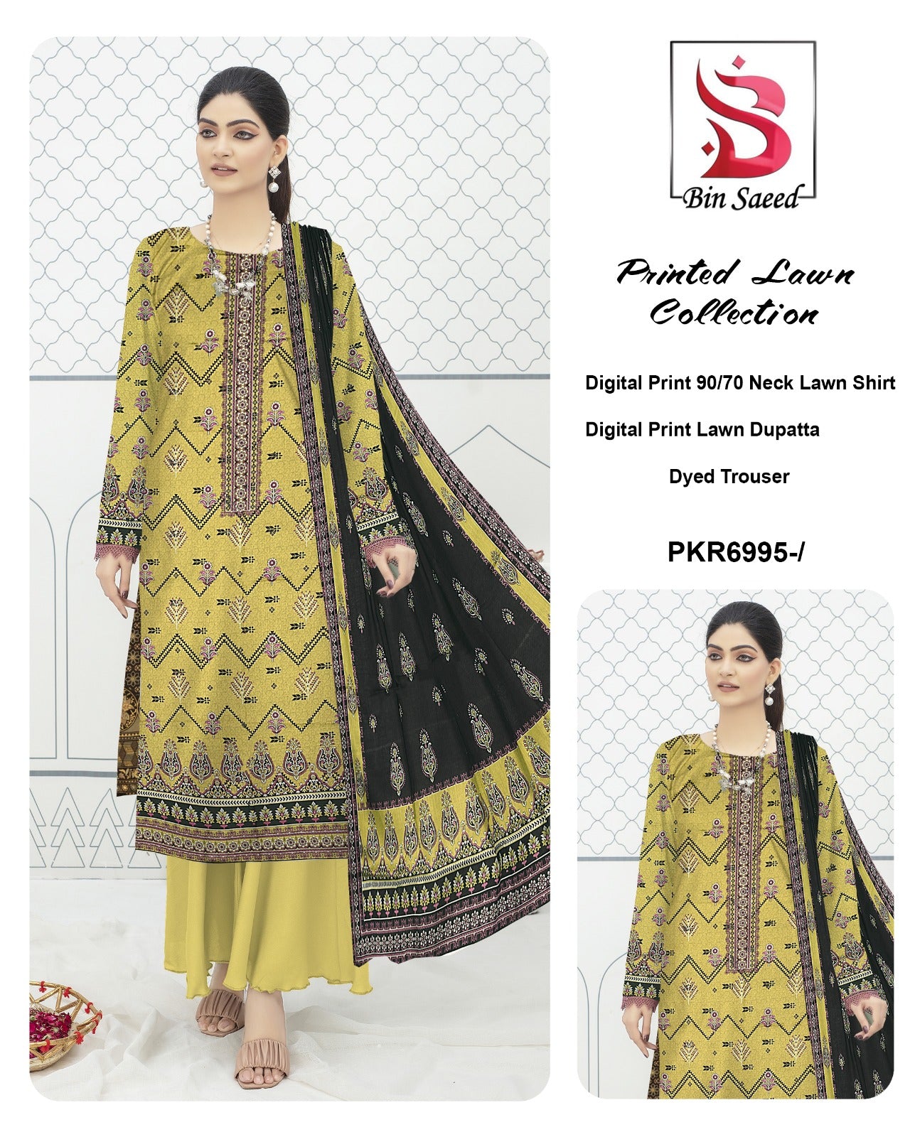 Bin Saeed Printed lawn Three Piece (Unstitched)