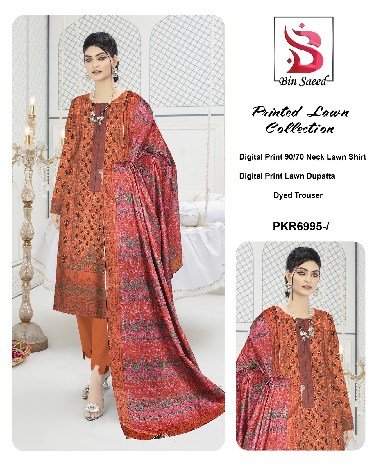 Bin Saeed Printed lawn Three Piece (Unstitched)