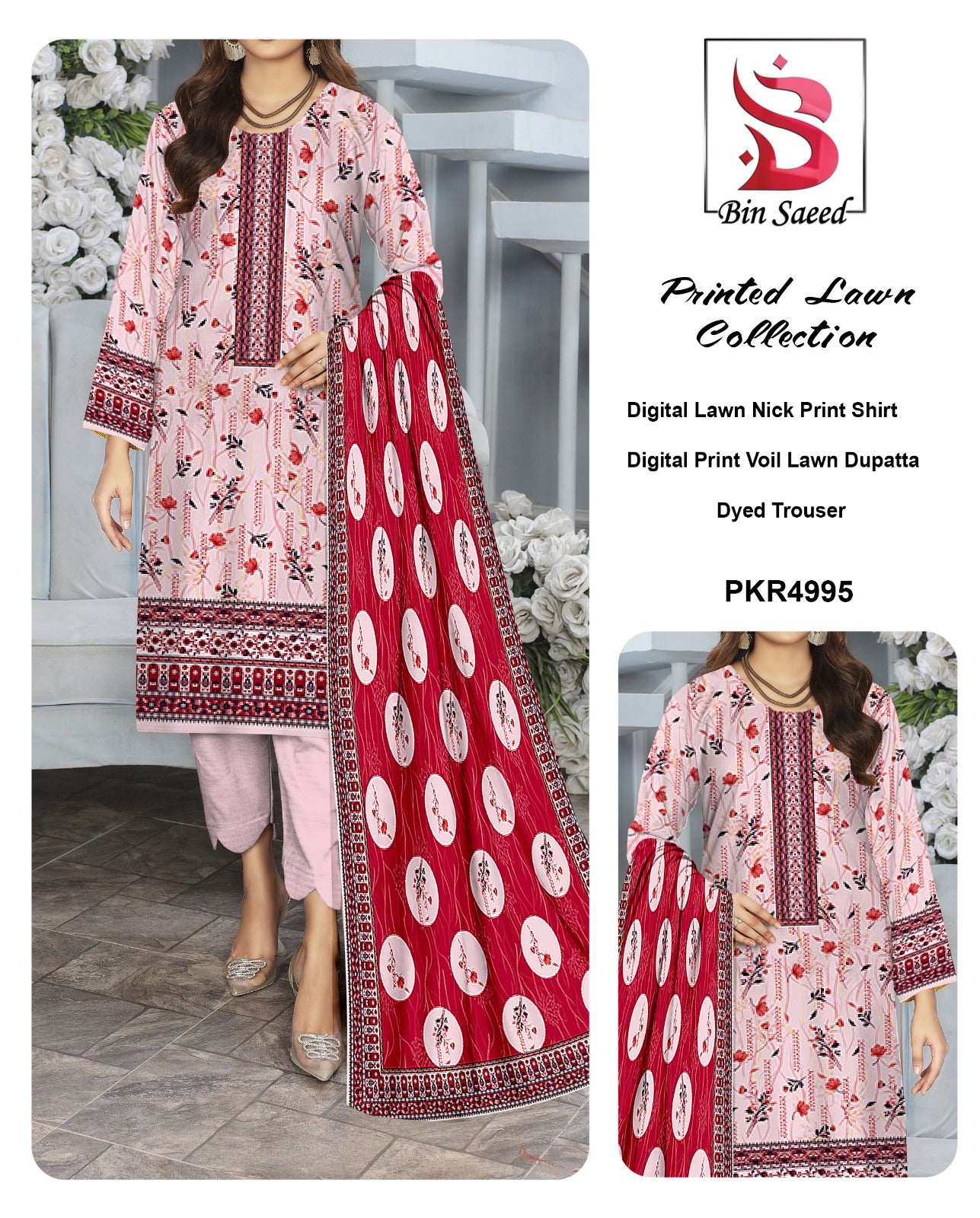 Bin Saeed Printed lawn Three Piece (Unstitched)