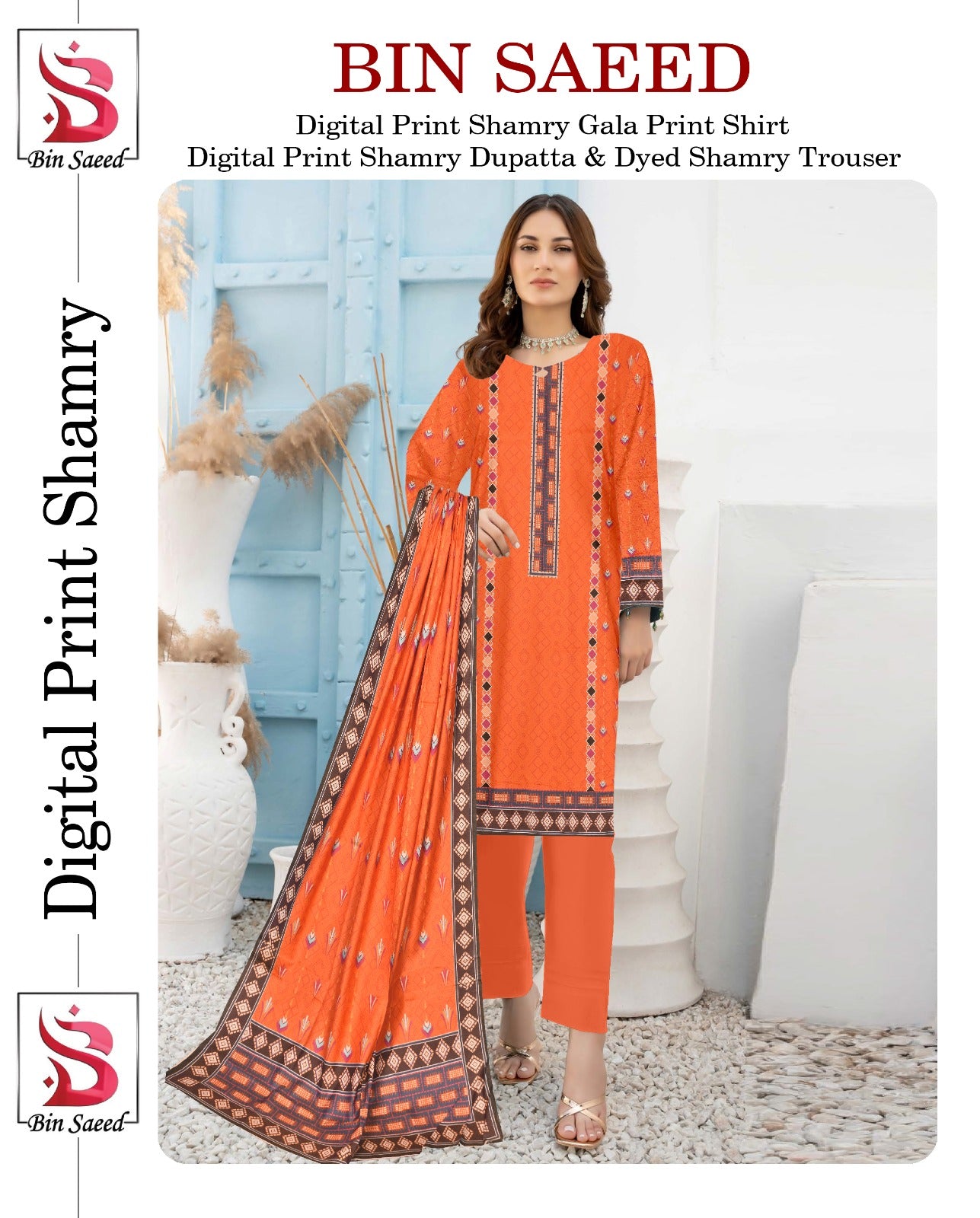 Bin Saeed Printed Shamray Three Piece (Unstitched)