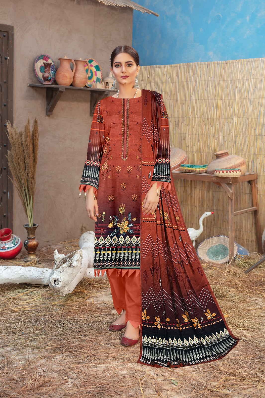 Ethnic Viscose Three Piece (Unstitched)