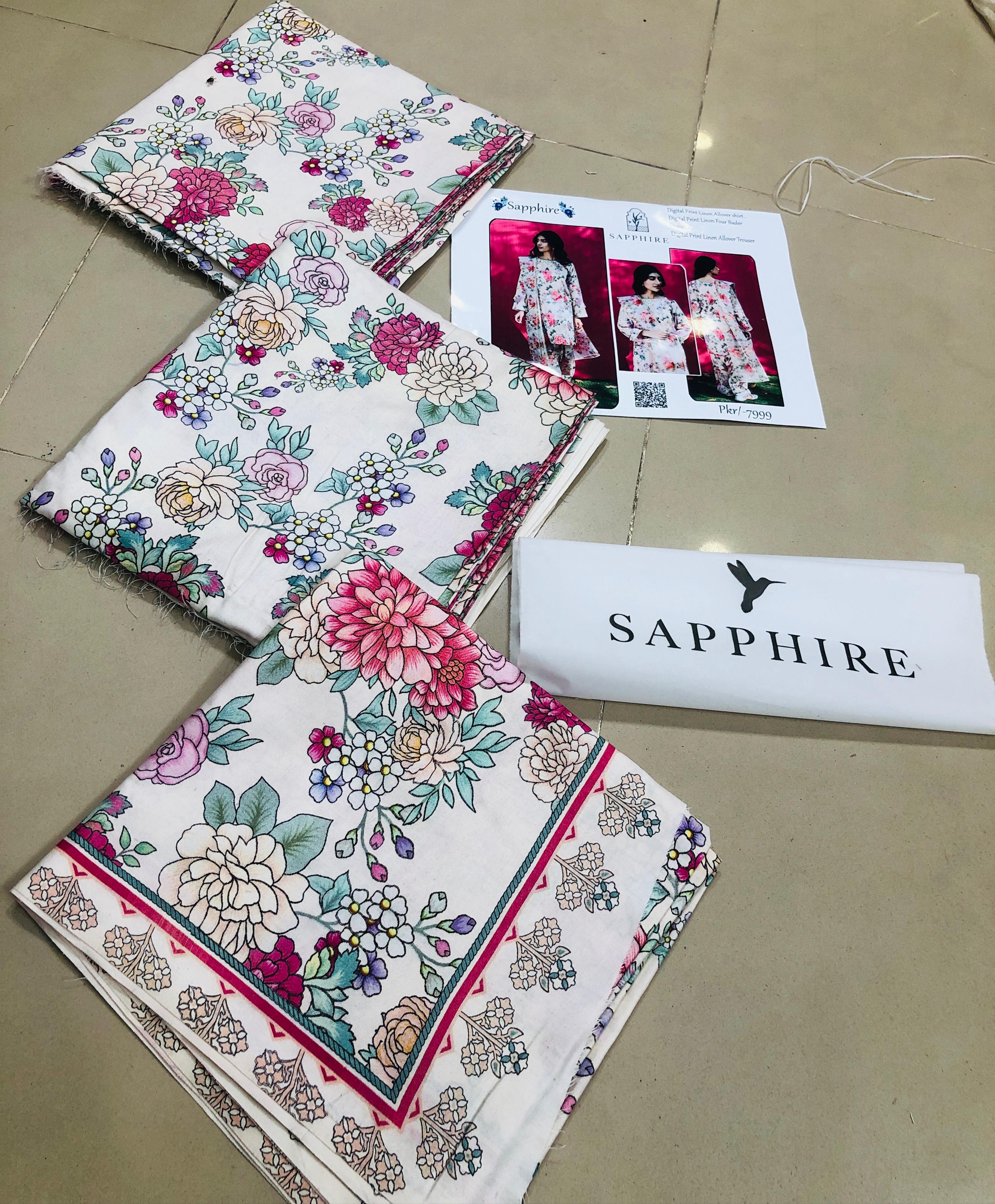 Sapphire Linen Three Piece (Unstitched)