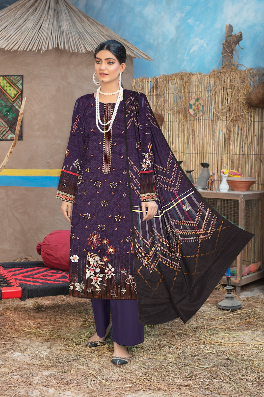 Ethnic Viscose Three Piece (Unstitched)