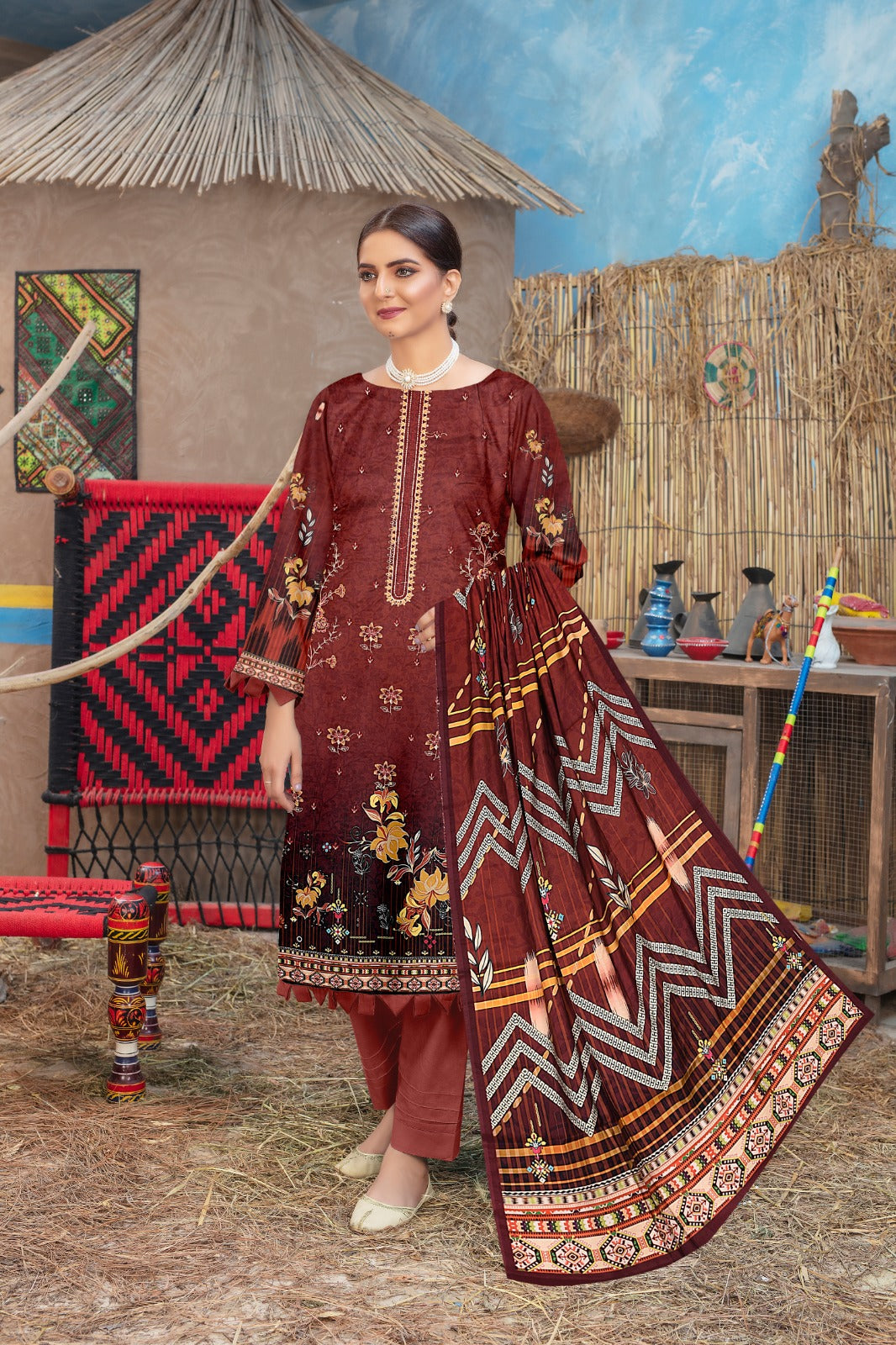 Ethnic Viscose Three Piece (Unstitched)
